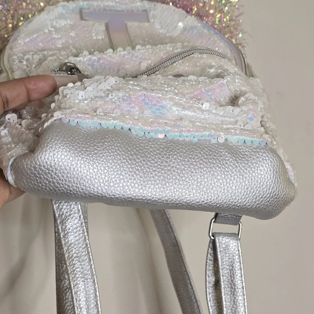 girls initial flip sequin mini backpack Reversible with Straps Justice Girls Velvet Sequin Mini